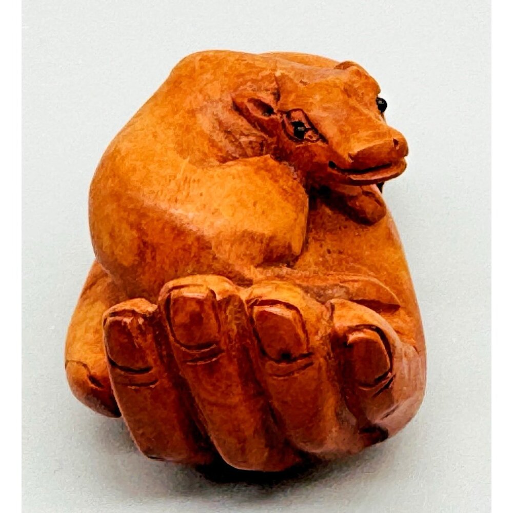 Netsuke Hand Carved Boxwood Cow Ox Toggle Luck Charm 2 inch Japanese Inro Ojime - Picture 2 of 8